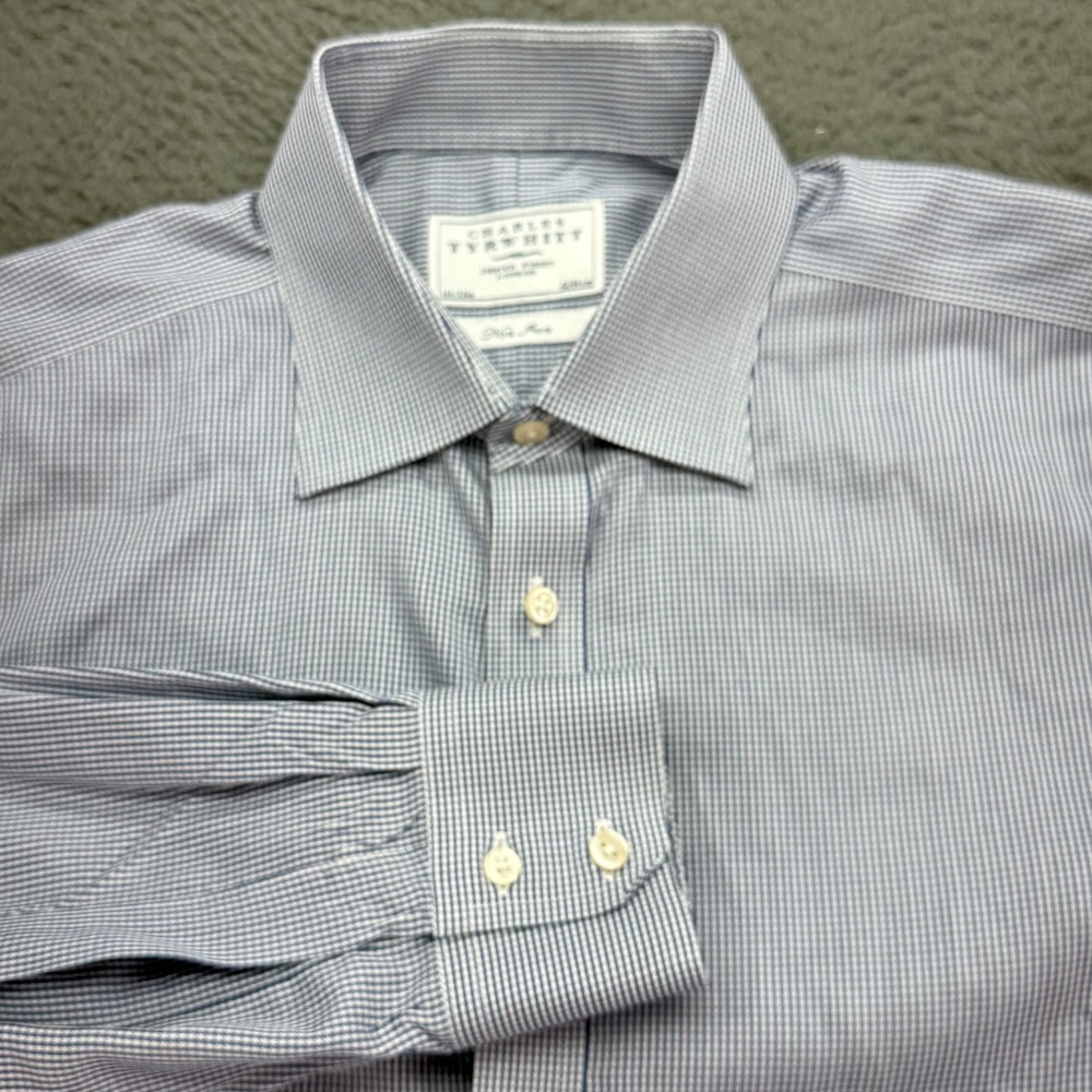 Charles‎ Tyrwhitt Jermyn London Mens Non Iron Dress Shirt 16.5 33 Blue Gingham